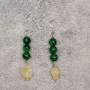 Malachite And Citrine Beaded Earrings